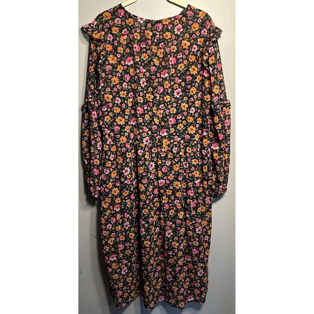 H&M Divided Women's Black Floral A-Line Scoop‎ Neck Dress Size L